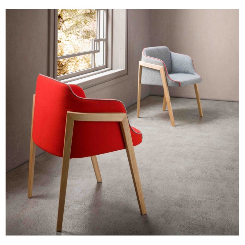 Chevalet πολυθρόνα κόκκινο υφασμα - ξύλινος σκελετός BL F-Natural beech 62x57x76(45)cm