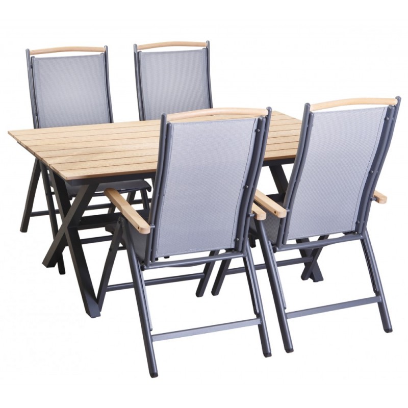 Mediterraneo τραπεζαρία 7 τμχ Λευκός σκελετός - Γκρι polywood Τραπέζι : 160x90x75cm / 25kg