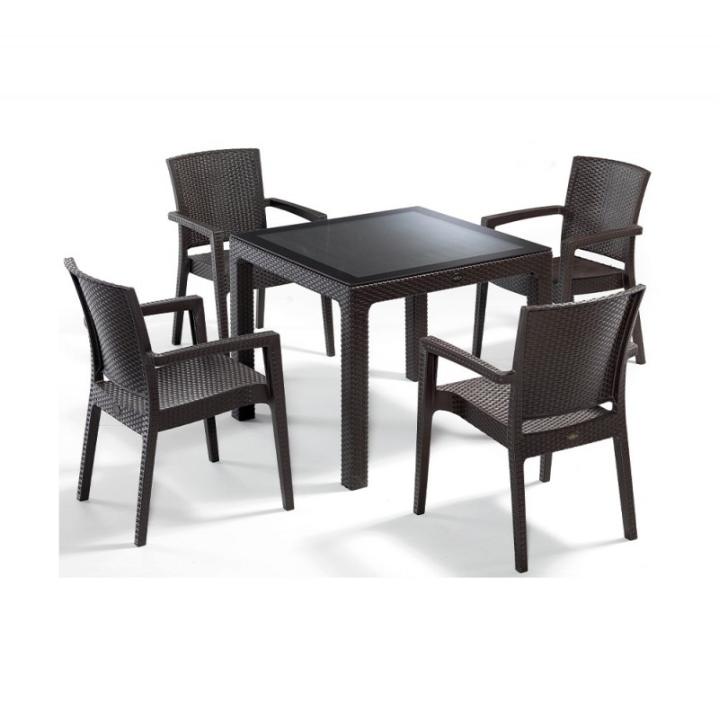 Defence τραπεζαρία 90x90 (set 5τμχ χωρίς τζάμι) Λευκό 90x90cm