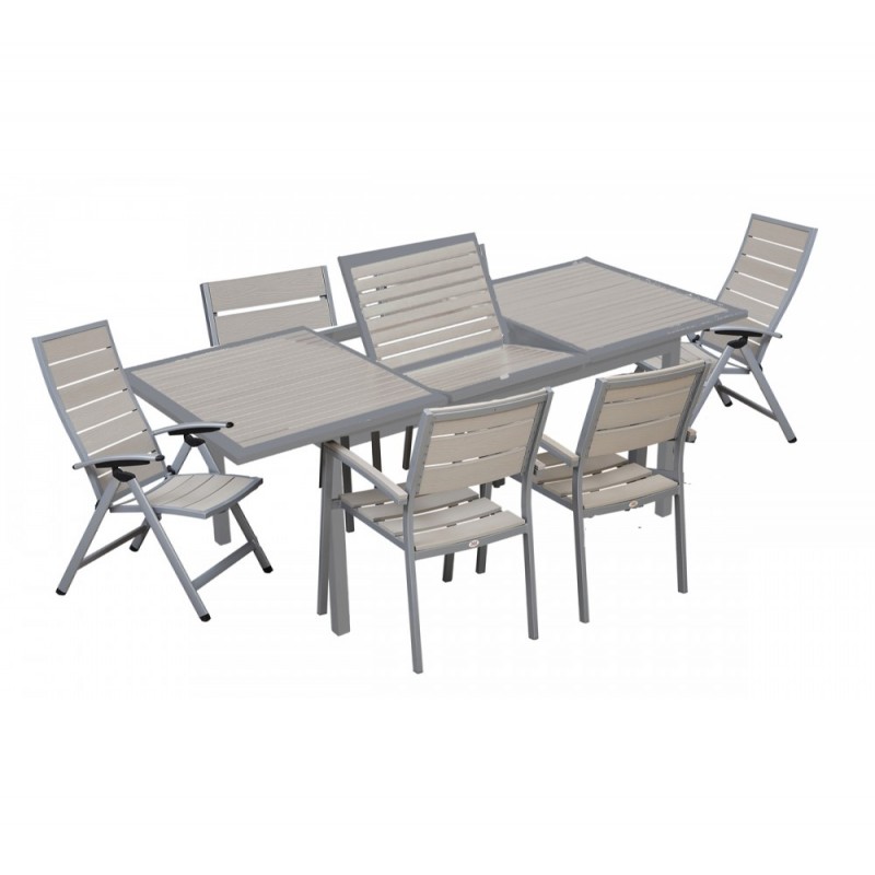 Ferrara II ext.152/210x90x77 τραπεζαρία  7 τμχ Φυσικό Πολυθρόνα ρυθμιζόμενη:58x69x105cm