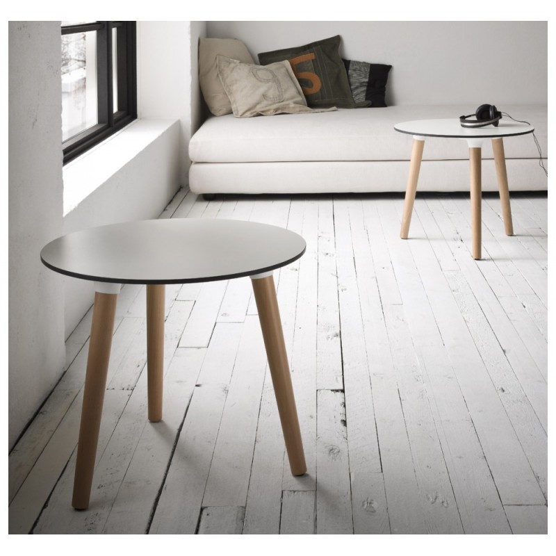 Stefano τραπέζι 3-Pod Ξύλο φυσικό χρώμα  - Compactop λευκό  διαστάσεις Ø80*50 cm