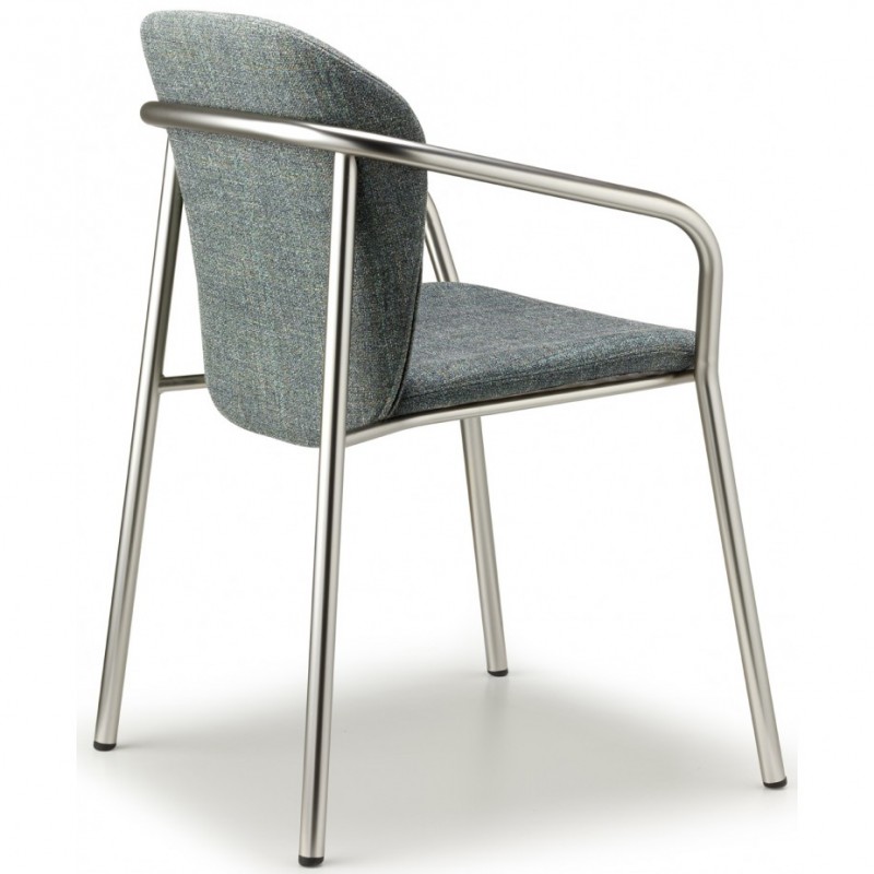 Finn art.2892 μεταλλική πολυθρόνα NB - Matt nickel finish steel 58x55x78(46)cm  πράσινο ύφασμα - νικελ σκελετό