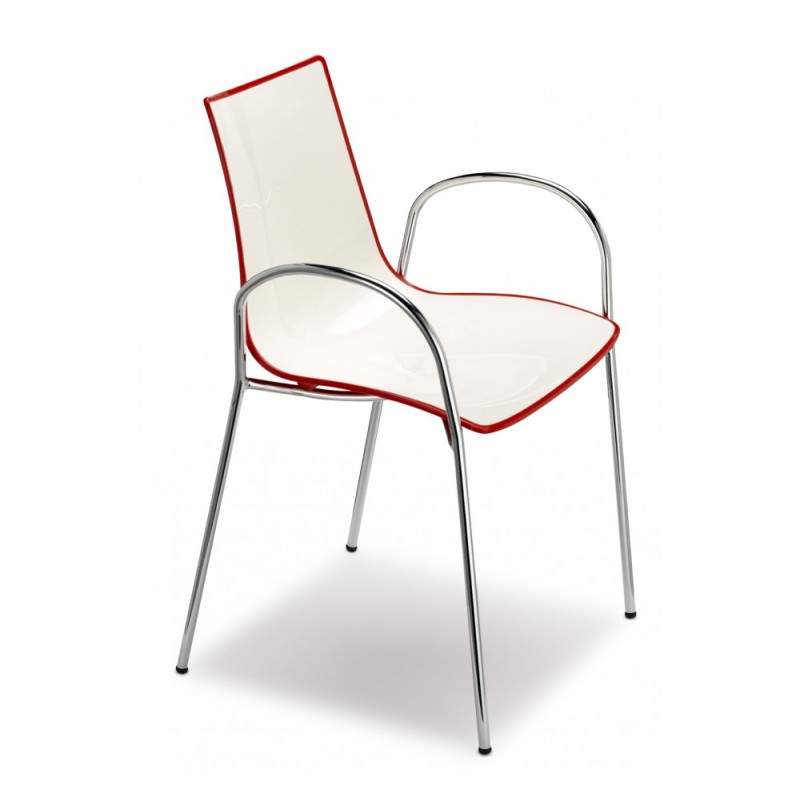 Zebra bicolore art.2610 μεταλλική πολυθρόνα CR - Chromed steel 55x52x83x(67/48)cm - πολυπροπυλενιο λευκό πορτοκαλί 