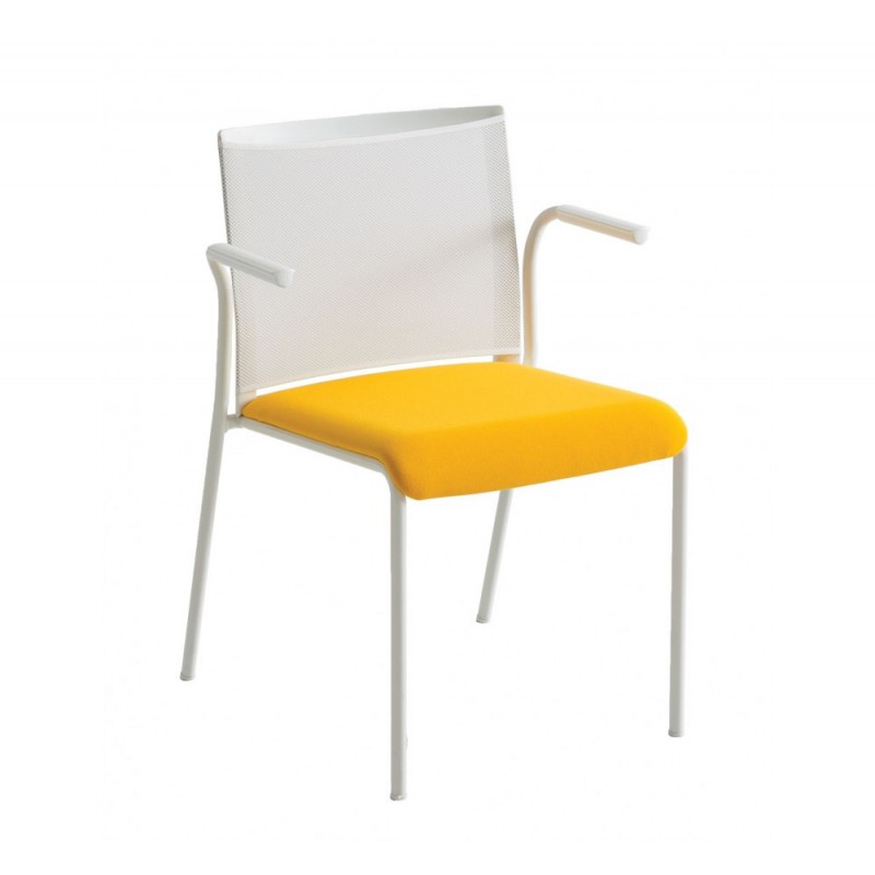 Teckel B πολυθρόνα R_Mesh-R03 60x56x81(67,7/47)cm - ΛΕΥΚΟ MESH - ΚΙΤΡΙΝΟ ΥΦΑΣΜΑ -  στοιβαζόμενη 