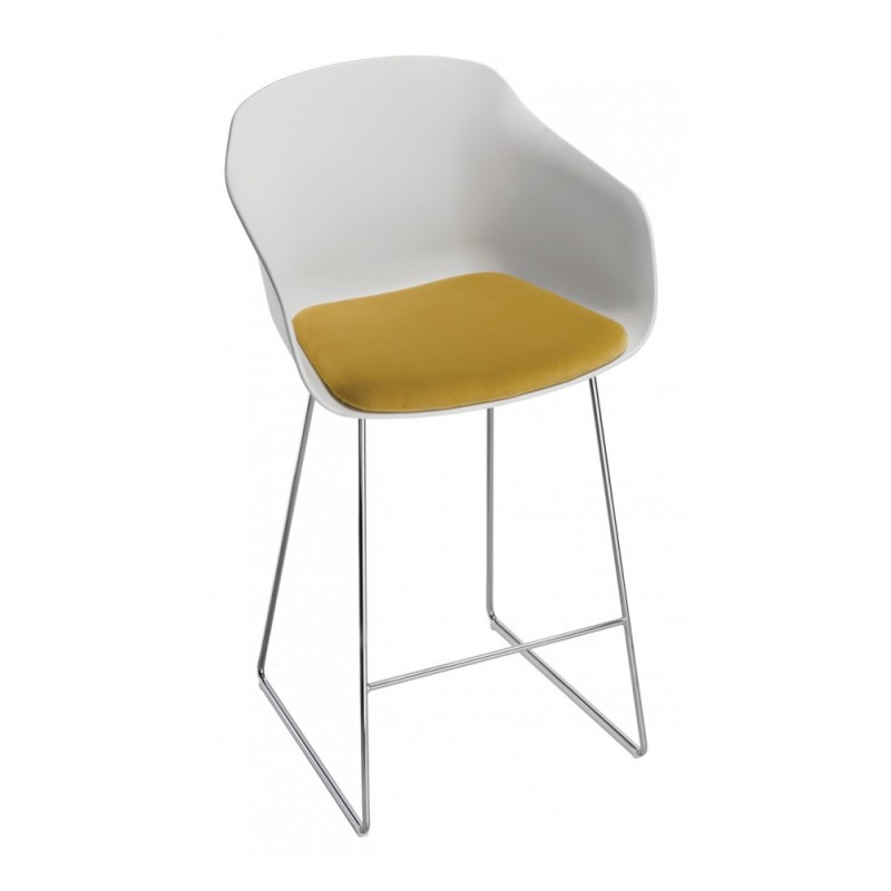 Dame S 68 σκαμπό bar 00-White 57,7x53,7x100(68)cm  Μέταλλο - Ύφασμα - Technopolymer λευκό 