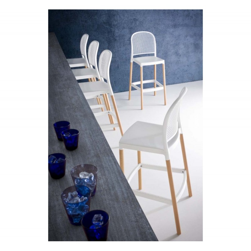 Panama BL ξύλινο σκαμπό bar 00-White 59x48x114(75)cm