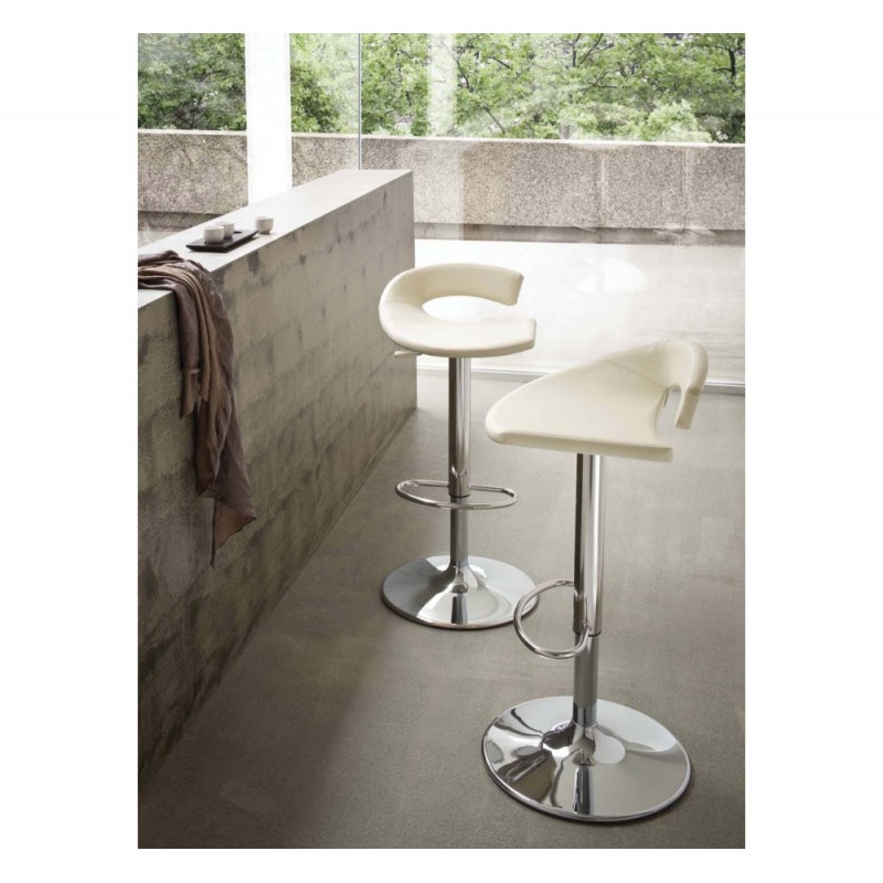 Torino I/IV uph σκαμπό bar P_Leather-112P 41x41x91(60/75)cm - λευκό δέρμα  με βάση απο χρώμιο.