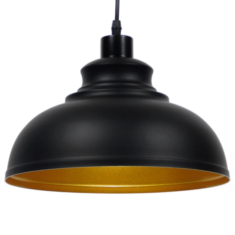 GLOBOSTAR® ANDY 01000 Μοντέρνο Κρεμαστό Φωτιστικό Οροφής με Ντουί 1 x E27 AC 220-240V IP20 - Μαύρο & Χρυσό - Μ35 x Π35 x Υ28cm