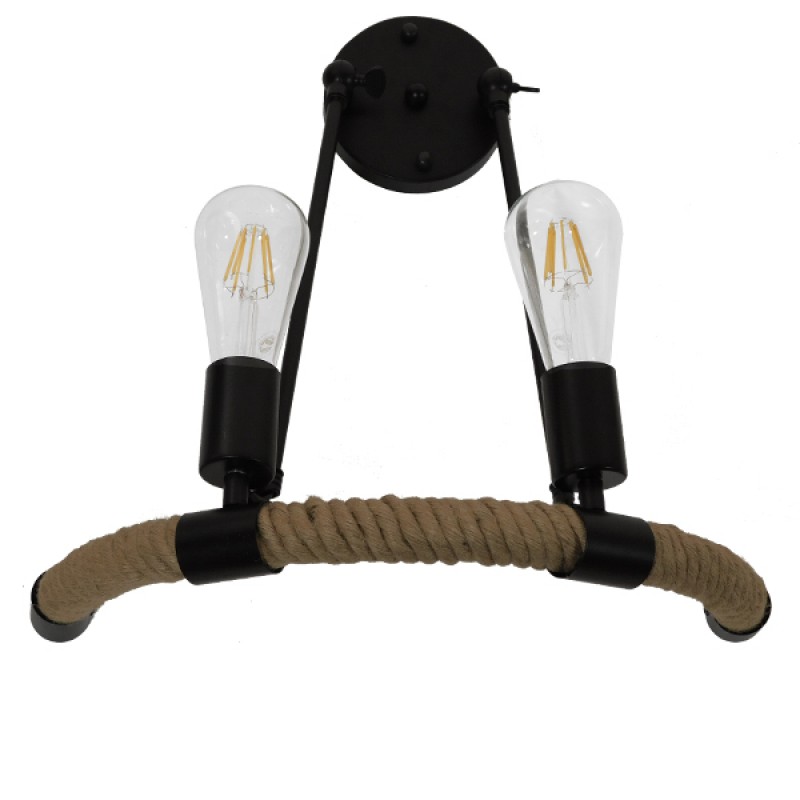 GLOBOSTAR® CROWN 01002 Vintage Φωτιστικό Τοίχου - Απλίκα με Ντουί 2 x E27 AC 220-240V IP20 - Μαύρο & Μπεζ - Μ41 x Π24 x Υ40cm