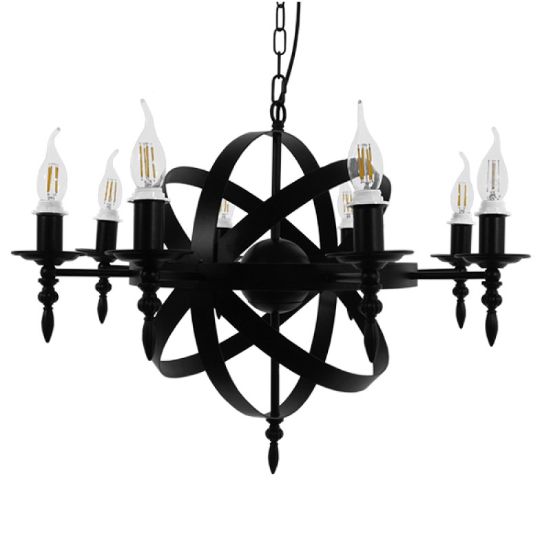 GLOBOSTAR® ESTELLE 01003 Vintage Κρεμαστό Φωτιστικό Οροφής με Ντουί 8 x E14 AC 220-240V IP20 - Μαύρο - Μ65 x Π65 x Y50cm