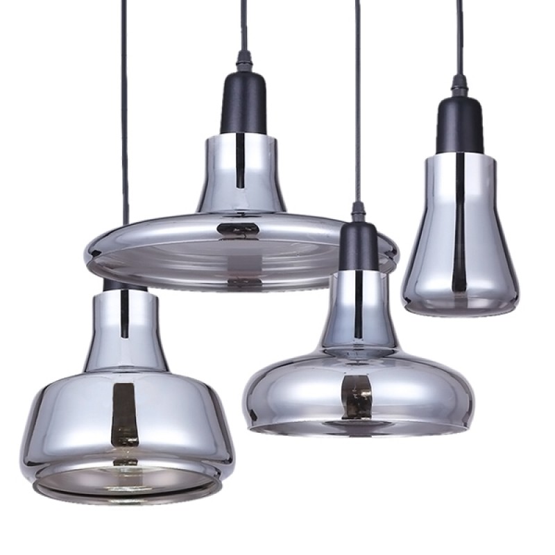 GLOBOSTAR® FEMINE 01011 Μοντέρνο Κρεμαστό Φωτιστικό Οροφής με Ντουί 4 x E27 AC 220-240V IP20 - Γκρι & Μαύρο - Μ70 x Π70 x Y24.5cm - Σετ 4 Τεμαχίων