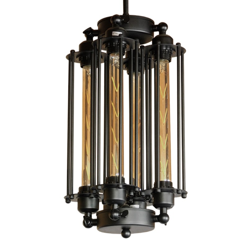 GLOBOSTAR® TUBING 01013 Vintage Κρεμαστό Φωτιστικό Οροφής με Ντουί 4 x E27 AC 220-240V IP20 - Μαύρο - Μ27 x Π27 x Y47cm