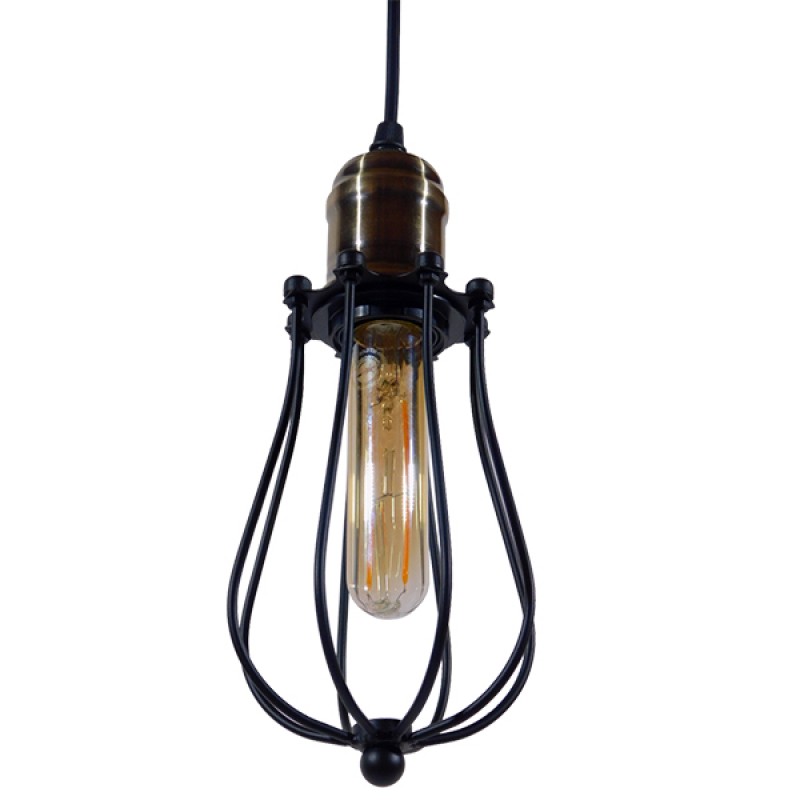 GLOBOSTAR® CAMBER 01016 Vintage Κρεμαστό Φωτιστικό Οροφής με Ντουί 1 x E27 AC 220-240V IP20 - Μαύρο & Χρυσό - Μ12 x Π12 x Υ18cm