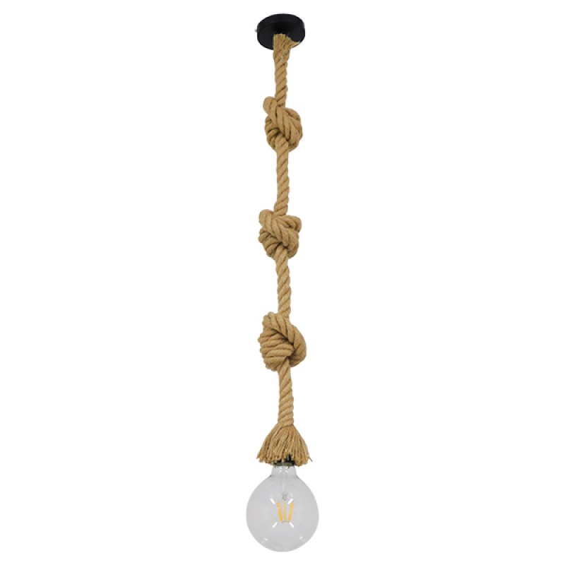 GLOBOSTAR® ROPE 01018 Boho Κρεμαστό Φωτιστικό Οροφής με Ντουί 1 x E27 AC 220-240V IP20 - Μπεζ - Μ3.5 x Π3.5 x Υ200cm