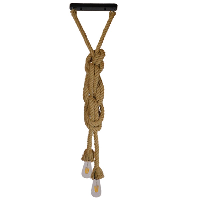 GLOBOSTAR® ROPE 01019 Boho Κρεμαστό Φωτιστικό Οροφής με Ντουί 2 x E27 AC 220-240V IP20 - Μπεζ - Μ38 x Π3.5 x Υ200cm