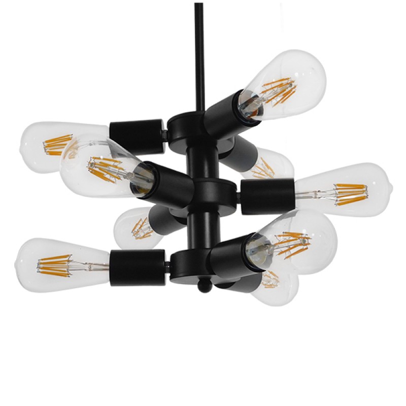 GLOBOSTAR® DELIR 01035 Μοντέρνο Φωτιστικό Οροφής με Ντουί 9 x E27 AC 220-240V IP20 - Μαύρο - Μ24 x Π24 x Υ23cm