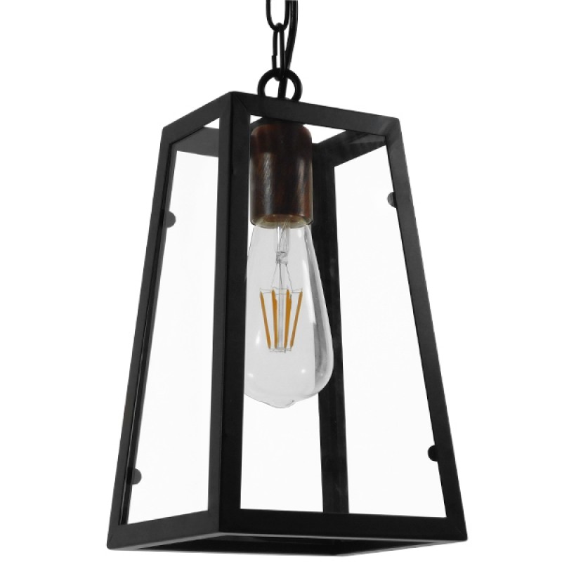GLOBOSTAR® LIMA 01040 Vintage Κρεμαστό Φωτιστικό Οροφής με Ντουί 1 x E27 AC 220-240V IP20 - Μαύρο & Διάφανο - Μ17 x Π14 x Υ26cm