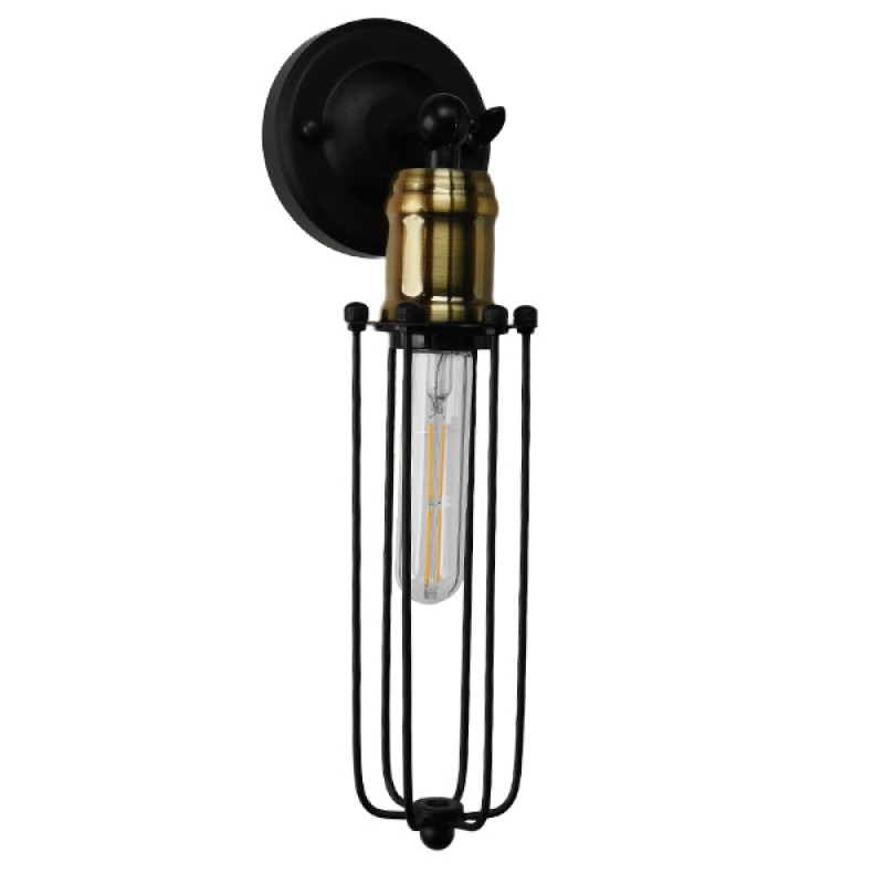 GLOBOSTAR® CATEL 01055 Vintage Φωτιστικό Τοίχου - Απλίκα με Ντουί 1 x E27 AC 220-240V IP20 - Μαύρο & Χρυσό - Μ11 x Π10.5 x Υ36cm