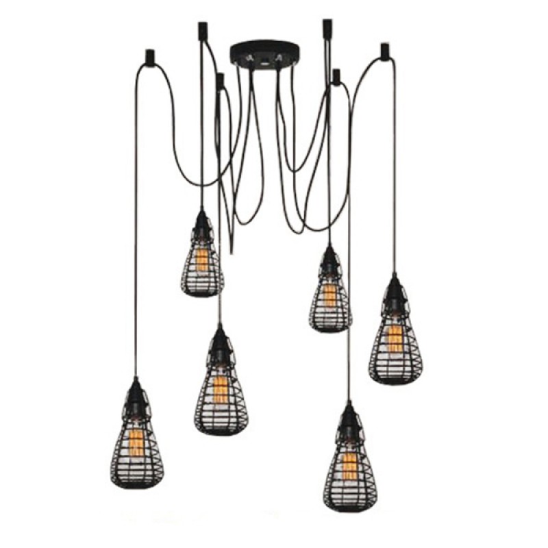 GLOBOSTAR® DROPS 01059 Vintage Κρεμαστό Φωτιστικό Οροφής με Ντουί 6 x E27 AC 220-240V IP20 - Μαύρο - 120cm