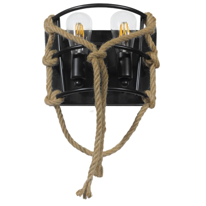 GLOBOSTAR® BARBOSA 01083 Vintage Φωτιστικό Τοίχου - Απλίκα με Ντουί 2 x E27 AC 220-240V IP20 - Μαύρο & Μπεζ - Μ30 x Π16 x Υ20cm