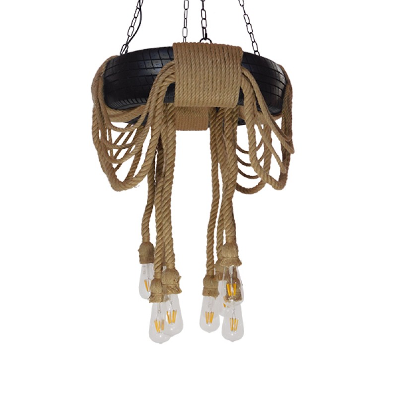 GLOBOSTAR® RUNNER 01116 Vintage Κρεμαστό Φωτιστικό Οροφής με Ντουί 8 x E27 AC 220-240V IP20 - Μαύρο & Μπεζ - Μ60 x Π60 x Υ60cm