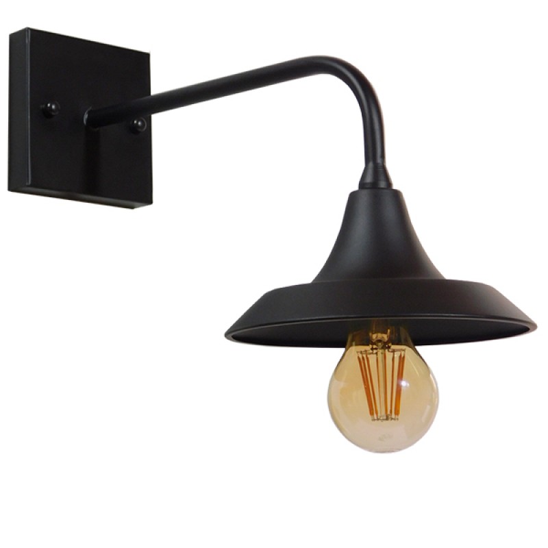 GLOBOSTAR® PHIA 01122 Vintage Φωτιστικό Τοίχου - Απλίκα με Ντουί 1 x E27 AC 220-240V IP20 - Μαύρο - Μ18.5 x Π29 x Υ18cm