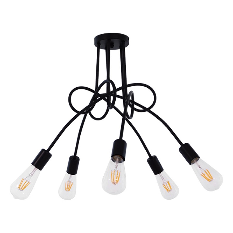 GLOBOSTAR® PAULELI 01127 Μοντέρνο Φωτιστικό Οροφής με Ντουί 5 x E27 AC 220-240V IP20 - Μαύρο - Μ76 x Π76 x Υ45cm