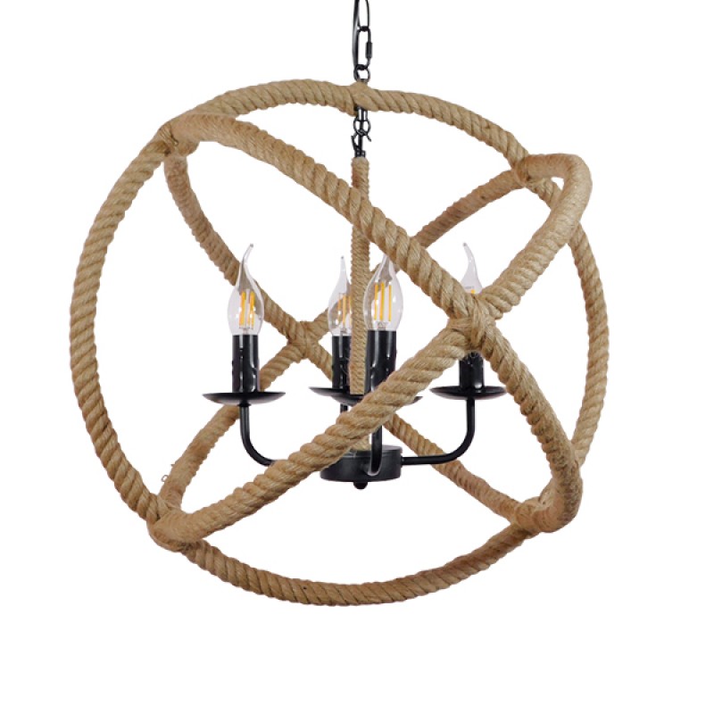 GLOBOSTAR® VITRUVIAN 01141 Boho Κρεμαστό Φωτιστικό Οροφής με Ντουί 4 x E14 AC 220-240V IP20 - Μαύρο & Μπεζ - Μ53 x Π53 x Υ53cm