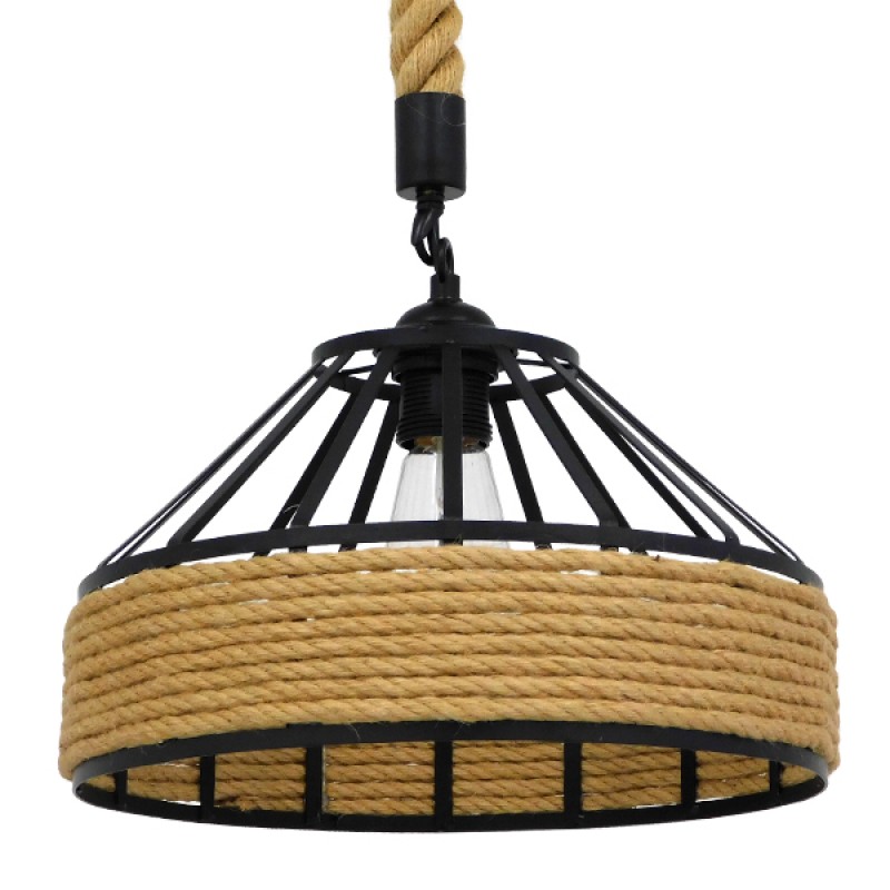 GLOBOSTAR® SAHARA 01146 Boho Κρεμαστό Φωτιστικό Οροφής με Ντουί 1 x E27 AC 220-240V IP20 - Μπεζ & Μαύρο - Μ31 x Π31 x Υ14cm