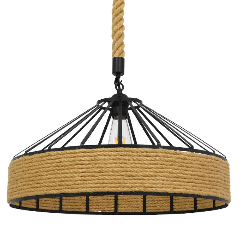 GLOBOSTAR® SAHARA 01147 Vintage Κρεμαστό Φωτιστικό Οροφής με Ντουί 1 x E27 AC 220-240V IP20 - Μαύρο & Μπεζ - Μ40 x Π40 x Υ32cm