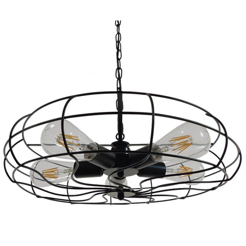 GLOBOSTAR® HELIX 01164 Vintage Κρεμαστό Φωτιστικό Οροφής με Ντουί 5 x E27 AC 220-240V IP20 - Μαύρο - Μ46 x Π46 x Υ13cm