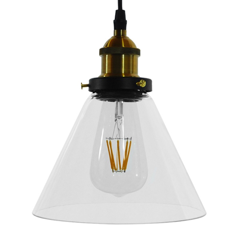 GLOBOSTAR® BINGLEY 01169 Vintage Κρεμαστό Φωτιστικό Οροφής με Ντουί 1 x E27 AC 220-240V IP20 - Διάφανο & Χρυσό - Μ18 x Π18 x Υ20cm