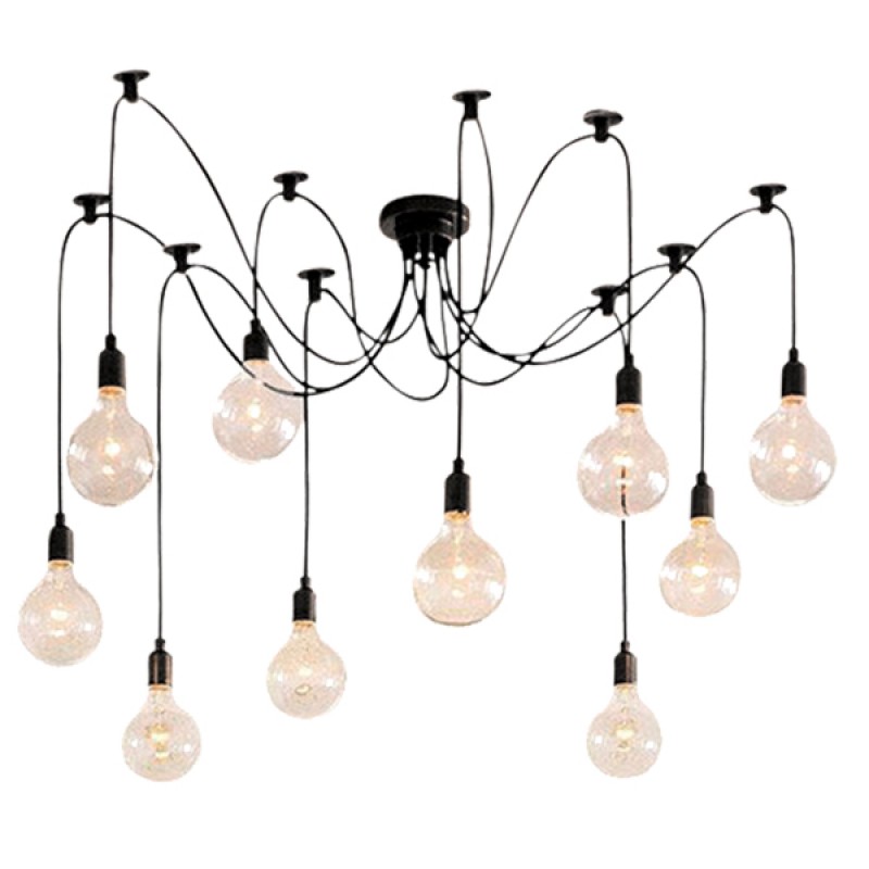 GLOBOSTAR® WIRED 01173 Vintage Κρεμαστό Φωτιστικό Οροφής με Ντουί 10 x E27 AC 220-240V IP20 - Μαύρο - Μ200 x Π200 x Υ100cm