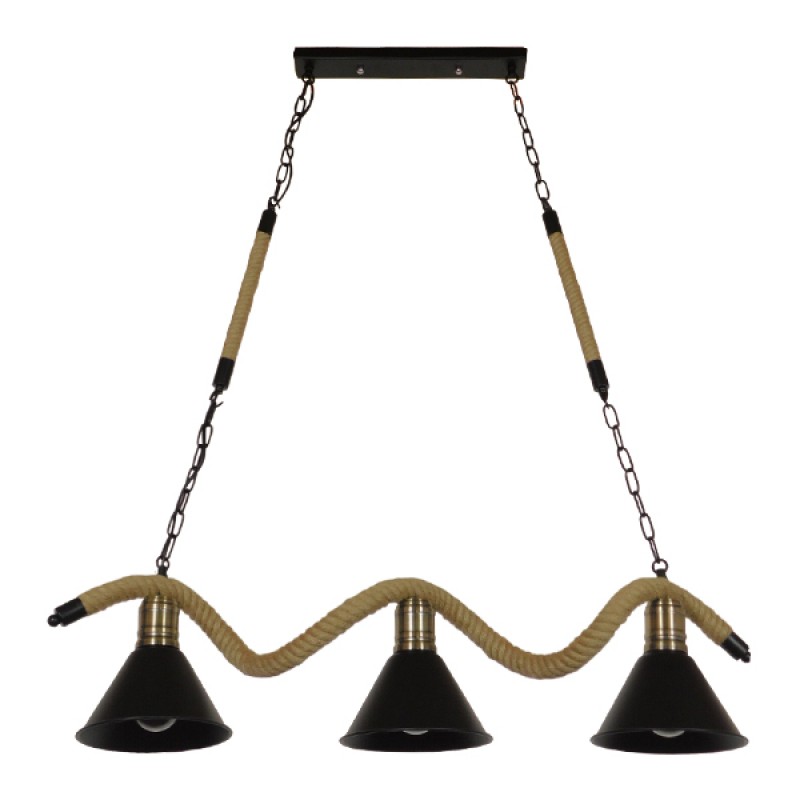 GLOBOSTAR® TYMEN 01189 Boho Κρεμαστό Φωτιστικό Οροφής με Ντουί 3 x E27 AC 220-240V IP20 - Μαύρο & Μπεζ - Μ85 x Π18.5 x Υ20cm