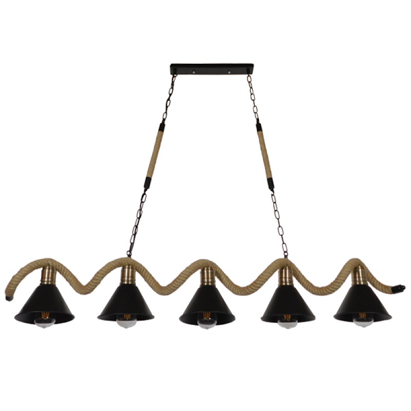 GLOBOSTAR® TYMEN 01190 Vintage Κρεμαστό Φωτιστικό Οροφής με Ντουί 5 x E27 AC 220-240V IP20 - Μαύρο & Μπεζ - Μ150 x Π22 x Υ23cm