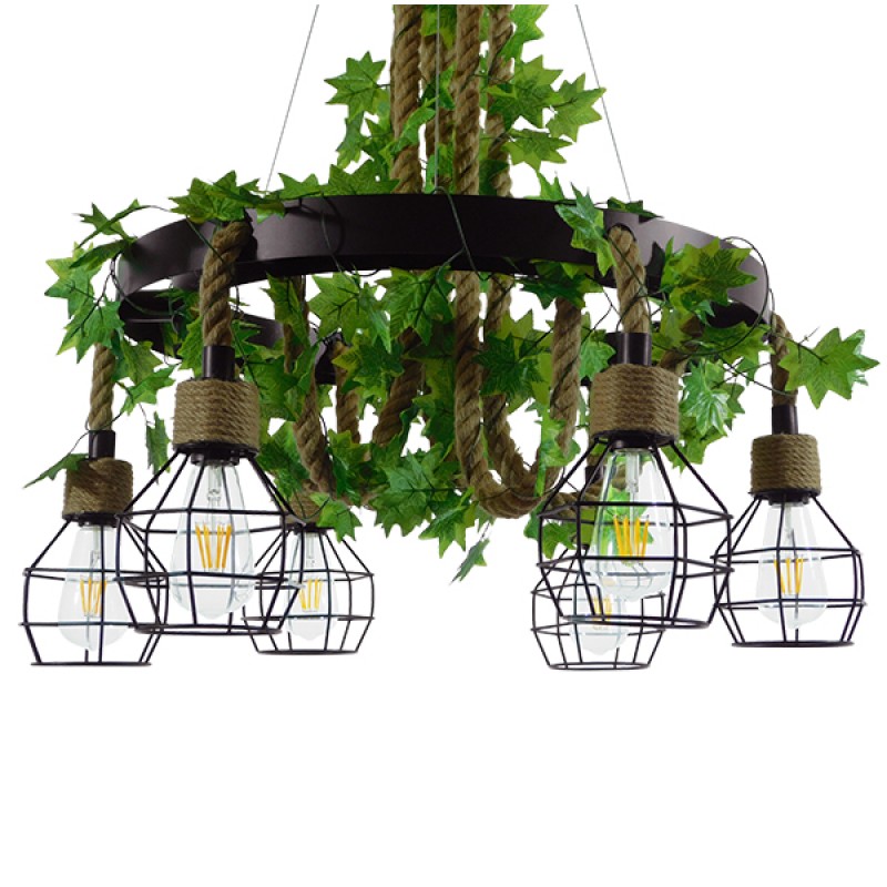 GLOBOSTAR® HELLET 01193 Vintage Κρεμαστό Φωτιστικό Οροφής με Ντουί 6 x E27 AC 220-240V IP20 - Μαύρο & Πράσινο - Μ72 x Π72 x Υ80cm