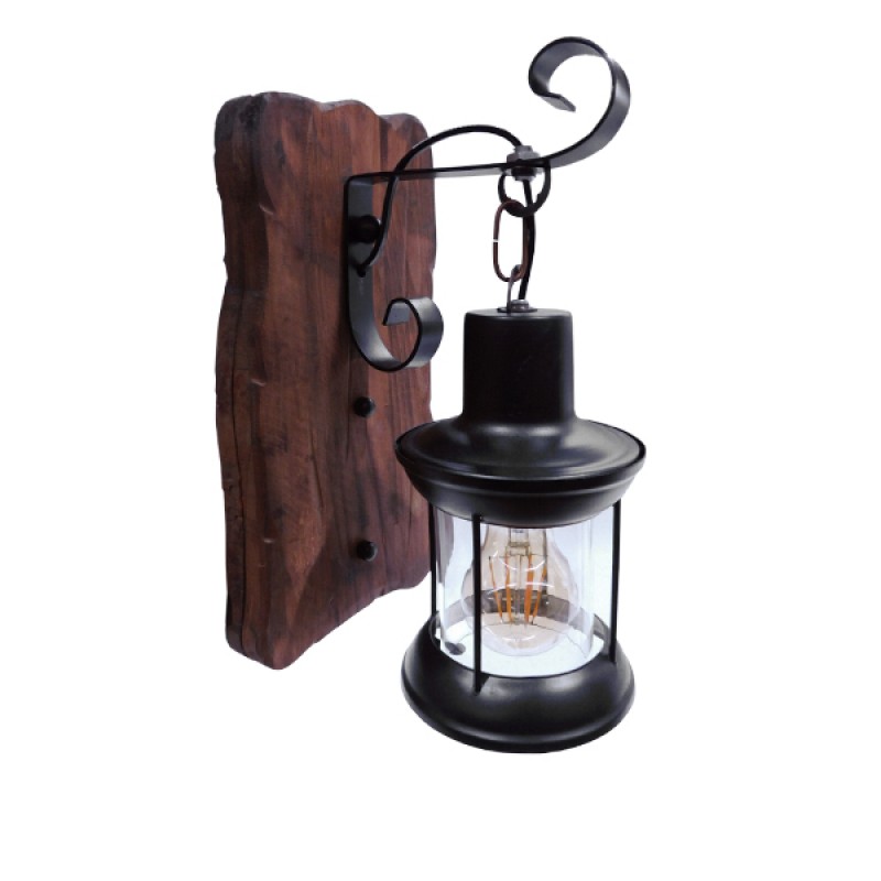 GLOBOSTAR® BRASRA 01204 Vintage Φωτιστικό Τοίχου - Απλίκα με Ντουί 1 x E27 AC 220-240V IP20 - Καφέ & Μαύρο - Μ15 x Π20 x Υ30cm