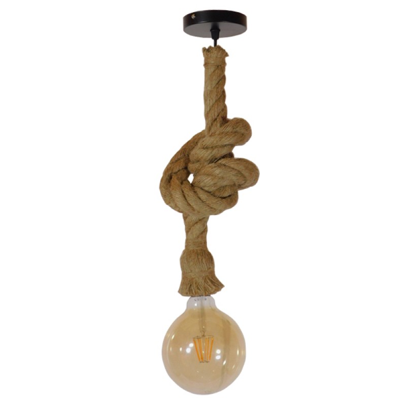 GLOBOSTAR® ROPE 01278 Boho Κρεμαστό Φωτιστικό Οροφής με Ντουί 1 x E27 AC 220-240V IP20 - Μπεζ - Μ3.5 x Π3.5 x Y100cm