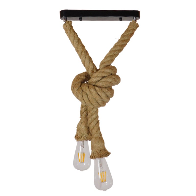 GLOBOSTAR® ROPE 01279 Boho Κρεμαστό Φωτιστικό Οροφής με Ντουί 2 x E27 AC 220-240V IP20 - Μπεζ - Μ30 x Π3.5 x Υ100cm