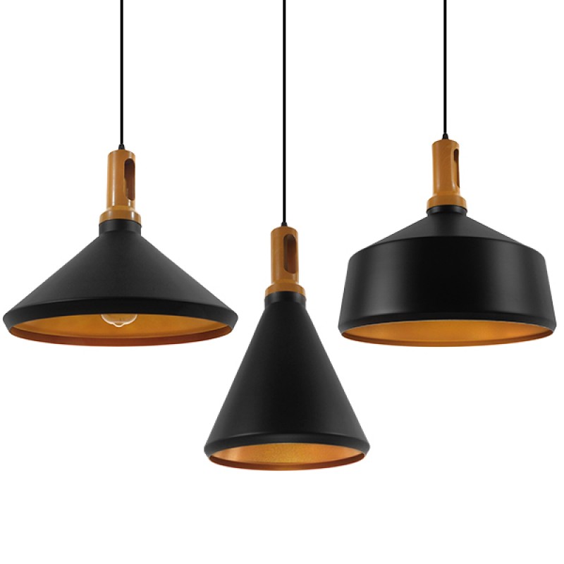 GLOBOSTAR® CALYPSO 01334 Μοντέρνο Κρεμαστό Φωτιστικό Οροφής με Ντουί 3 x E27 AC 220-240V IP20 - Μαύρο & Μπρούτζινο - Μ110 x Π110 x Υ35cm - Σετ 3 Τεμαχίων