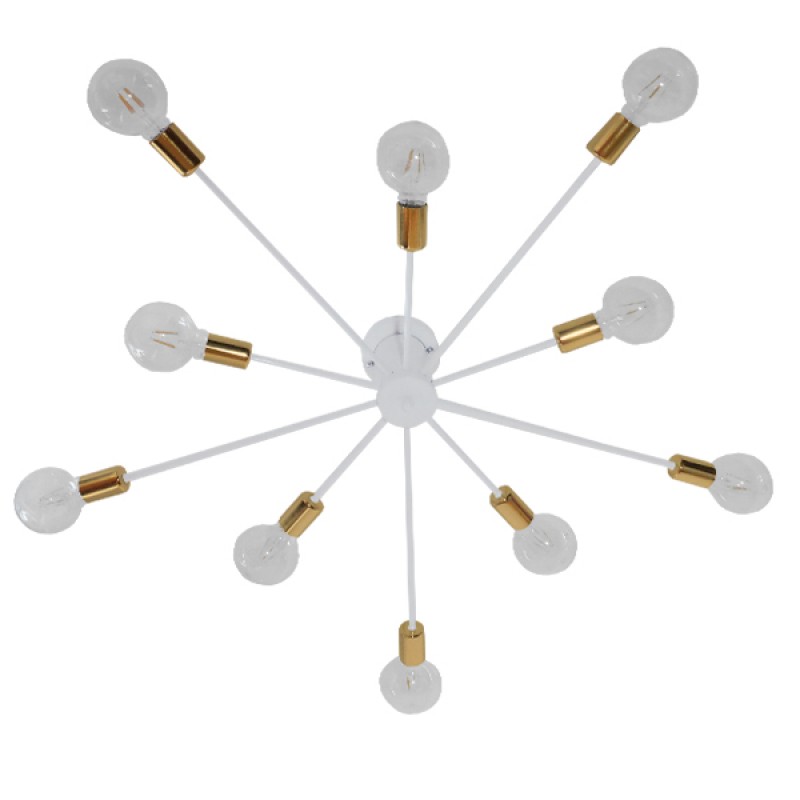 GLOBOSTAR® OLINDA 01383 Μοντέρνο Φωτιστικό Οροφής με Ντουί 10 x E27 AC 220-240V IP20 - Λευκό & Χρυσό - Μ95 x Π95 x Υ17cm