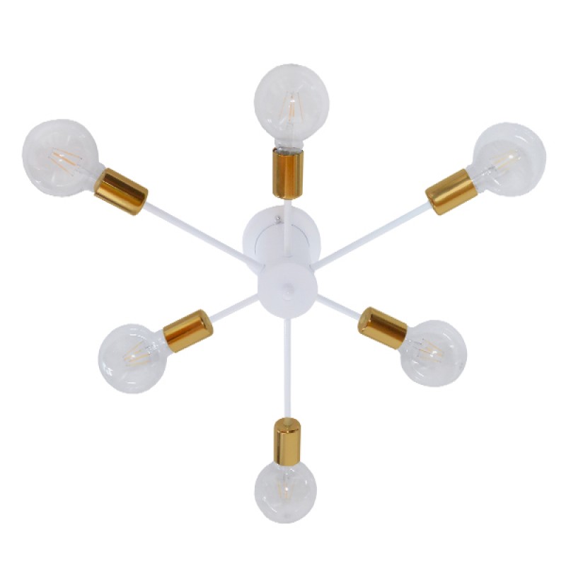 GLOBOSTAR® OLINDA 01385 Μοντέρνο Φωτιστικό Οροφής με Ντουί 6 x E27 AC 220-240V IP20 - Λευκό & Χάλκινο - Μ60 x Π60 x Υ20cm