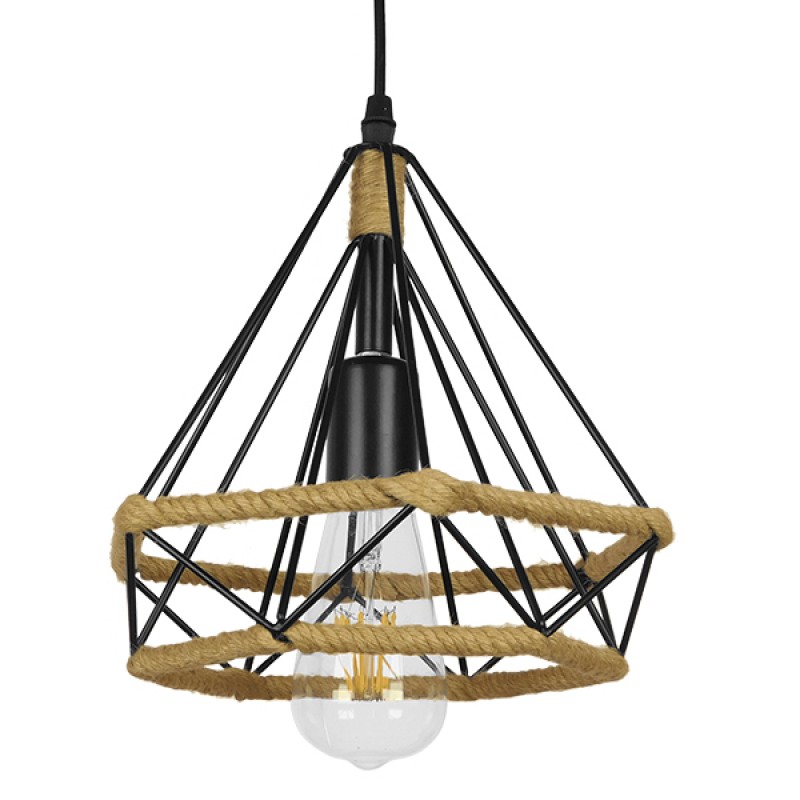 GLOBOSTAR® FLUTED 01421 Vintage Κρεμαστό Φωτιστικό Οροφής με Ντουί 1 x E27 AC 220-240V IP20 - Μαύρο & Μπεζ - Μ25 x Π25 x Y24cm