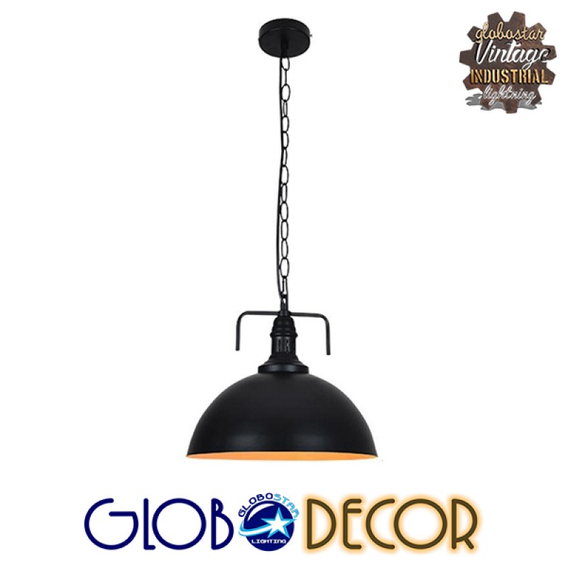 GLOBOSTAR® LARKIN 01175 Vintage Κρεμαστό Φωτιστικό Οροφής με Ντουί 1 x E27 AC 220-240V IP20 - Μαύρο - Μ30 x Π30 x Y28cm