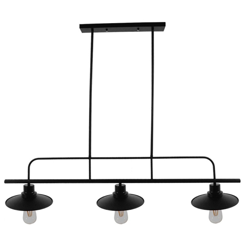 GLOBOSTAR® REGAL 01009 Vintage Φωτιστικό Οροφής με Ντουί 3 x E27 AC 220-240V IP20 - Μαύρο - Μ110 x Π26 x Υ75cm