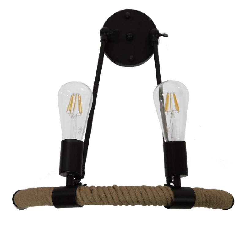 GLOBOSTAR® CROWN 01002 Vintage Φωτιστικό Τοίχου - Απλίκα με Ντουί 2 x E27 AC 220-240V IP20 - Μαύρο & Μπεζ - Μ41 x Π24 x Υ40cm