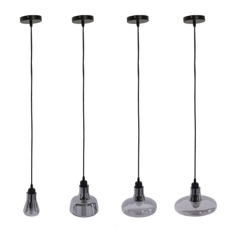 GLOBOSTAR® FEMINE 01011 Μοντέρνο Κρεμαστό Φωτιστικό Οροφής με Ντουί 4 x E27 AC 220-240V IP20 - Γκρι & Μαύρο - Μ70 x Π70 x Y24.5cm - Σετ 4 Τεμαχίων