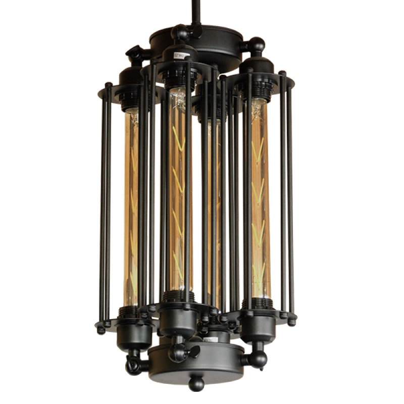GLOBOSTAR® TUBING 01013 Vintage Κρεμαστό Φωτιστικό Οροφής με Ντουί 4 x E27 AC 220-240V IP20 - Μαύρο - Μ27 x Π27 x Y47cm