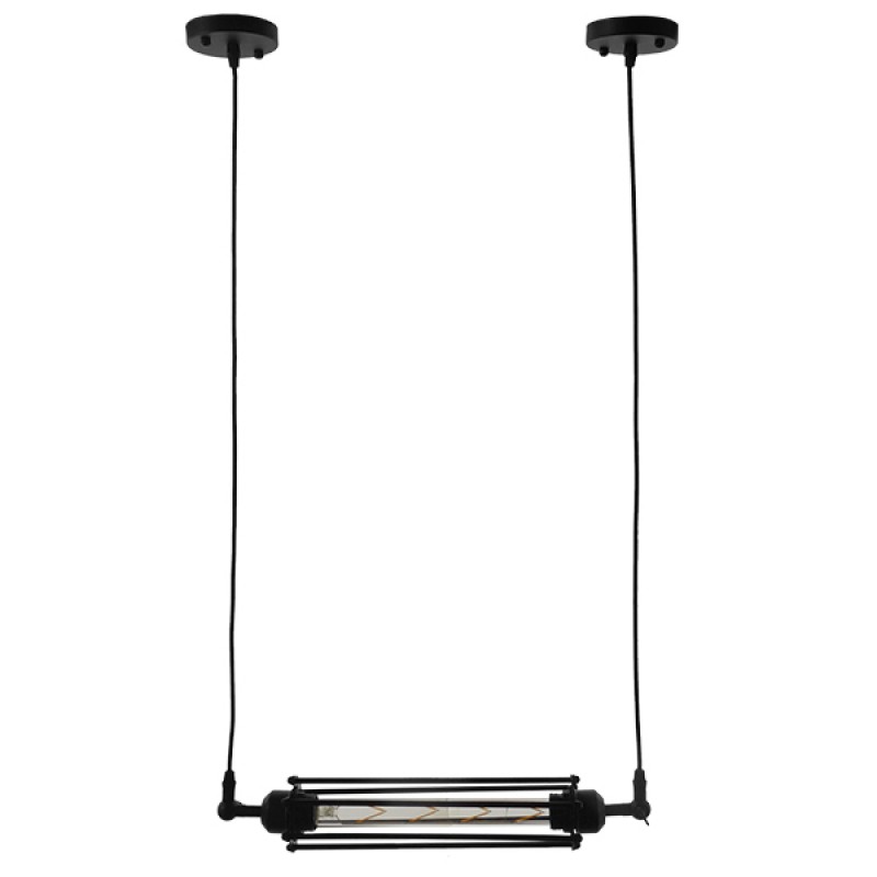 GLOBOSTAR® TUBING 01085 Vintage Κρεμαστό Φωτιστικό Οροφής με Ντουί 1 x E27 AC 220-240V IP20 - Μαύρο - Μ43 x Π11 x Υ11cm
