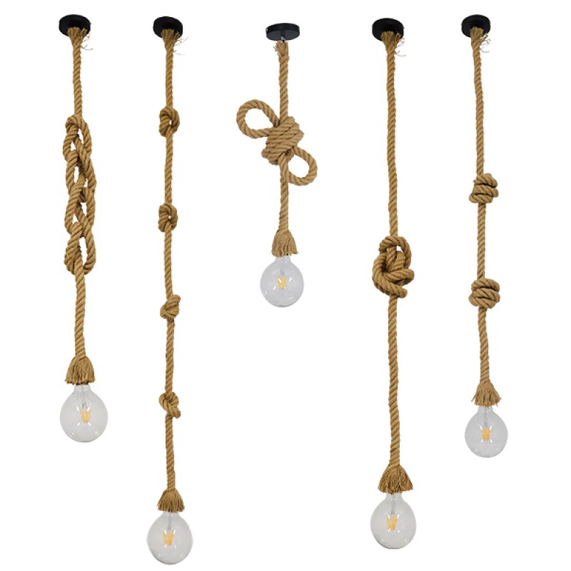 GLOBOSTAR® ROPE 01018 Boho Κρεμαστό Φωτιστικό Οροφής με Ντουί 1 x E27 AC 220-240V IP20 - Μπεζ - Μ3.5 x Π3.5 x Υ200cm